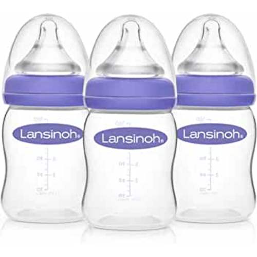 Lansinoh Baby Bottles for Breastfeeding Babies, 5 Ounces, 3 Count, Includes 3 Slow Flow Nipples (Size 2S)