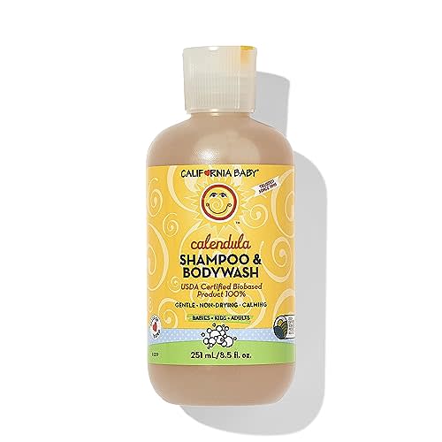 California Baby Calendula Baby Shampoo + Baby Wash | 100% Plant-Based | Soothing Lavender Body Wash Sensitive Skin | Hypoallergenic | 251 mL / 8.5 oz