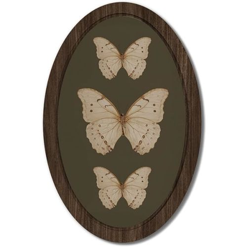 DSHFG Vintage Moody Butterfly Oval Wall Art Decor Framed, Dark Academia Butterfly Cottagecore Room Decor, Kids Nursery Toddler Room Wall Hanging Artwork Decorations, 14.5x9 Unframed