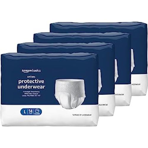 Amazon Basics Unisex Protective Underwear, Overnight Absorbency, Large, 56 Count, (4 Packs of 14)