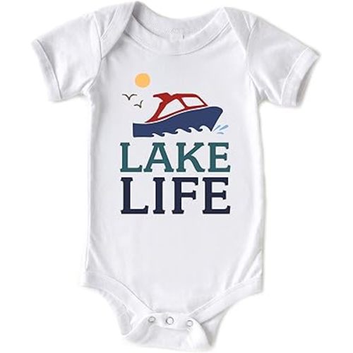 Lake Life with Boat Baby Boy Summer Bodysuit