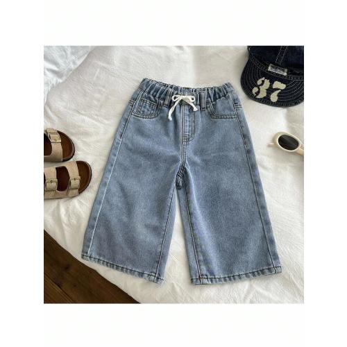 Loomiva Baby Boys Casual Vintage Washed Simple Base Soft Cute Light Blue Drawstring Waist Loose Fit Baggy Jeans,For Kids Clothes Boys Costume Dailywear Spring Summer Fall Winter Clothes,Streetwear Outfits Toddler Boys,Back To School Clothes Boys,Vacation 