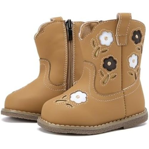 BMCiTYBM Baby Cowboy Cowgirl Boots Infant Western Boots Toddler Boys Girls Round Toe Riding Mid Calf Boots All Seasons for 6 9 12 18 24 Months