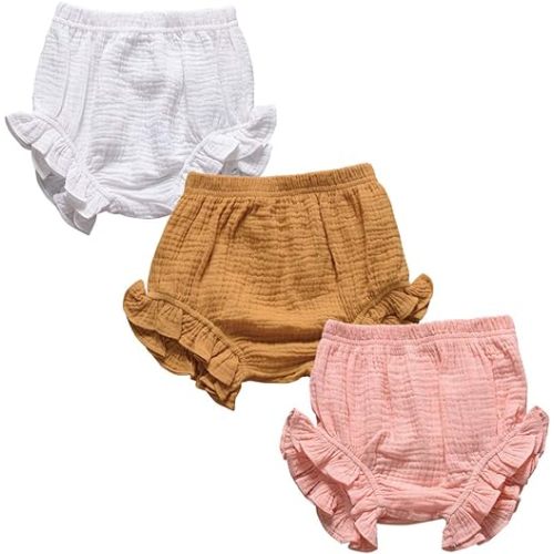 3PC Shorts Set Newborn Baby Girls Boys Pants Cotton Linen Blend Cute Floral Bloomers Triangle Shorts