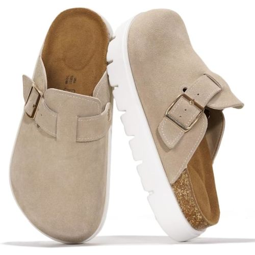 Project Cloud 100% Genuine Leather Platform Clogs for Women Footwear - Memory Foam Arch Support Cork Footbed Casual Shoes & Mules for Women 2025 (Benton Chunky)