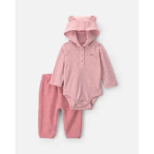 Baby Girl 2-Piece Bear Teddy Fleece Long-Sleeve Bodysuit & Pant Set - Pink | Carter's
