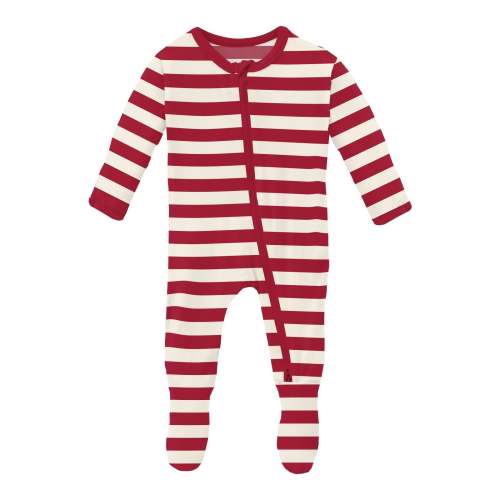 Print Footie with 2 Way Zipper in Classic Candy Cane Stripe