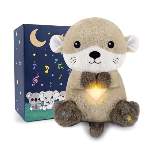 BRICHOEE Breathing Stuffed Animal, Soothing Otter Stuffed Animal with Breathing Motion, Calming Sound and Light for Baby Sleep Companion Portable Plush Toy Gifts for Kids Adults Newborns