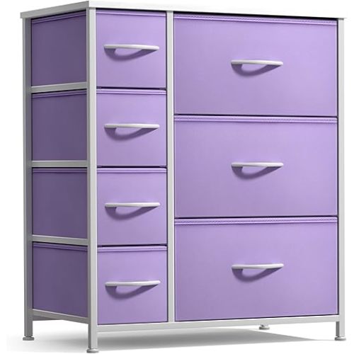 Sorbus Dresser with 7 Drawers - Furniture Storage Chest for Kid’s, Teens, Bedroom, Nursery, Playroom, Clothes, Toys - Steel Frame, Wood Top, Tie-dye Fabric Bins (7-Drawer, Pastel Purple)