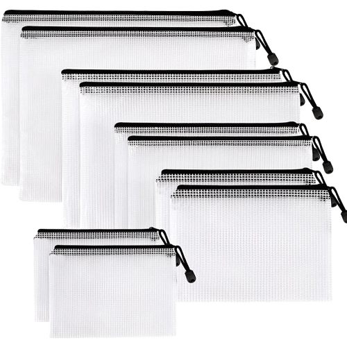 10 Pack Mesh Zipper Pouch, Black Zipper File Bags, Waterproof Document Pouch, Multipurpose Bags for School Office Supplies, Cosmetics, Travel Accessories, Board Games Storage(5 Sizes, A4 B4 A5 B5 B6)