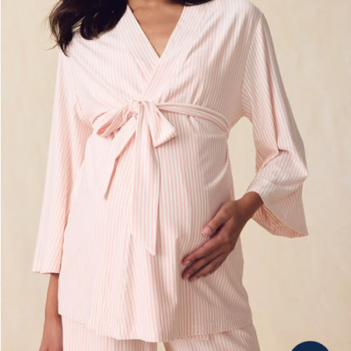 LAKE | Women | DreamModal™ Pajamas | English Rose Pencil Stripe Maternity Kimono Bundle