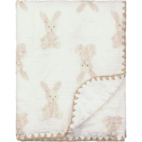 Baby Blanket 40x40 Inches,Muslin Cotton and Minky Dotted Double Layer Soft Receiving Blanket for Newborn Toddler,Bunny