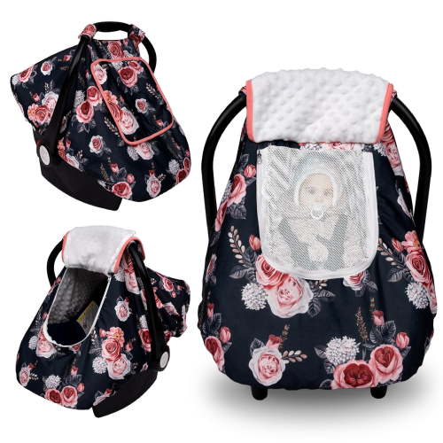 Beavtaens 3-in-1 Baby Car Seat Cover, Carseat Canopy, Soft and Breathable, Infant, Blue Dinosaur