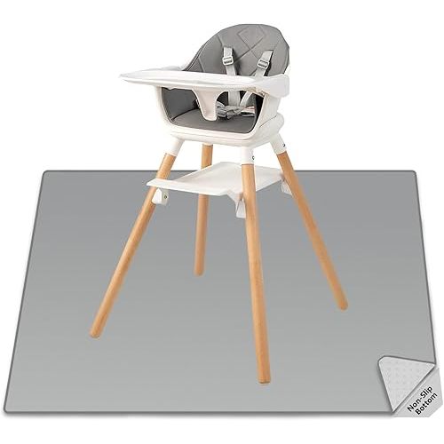 Splat Mat for Under High Chair, 51"x51" Large Baby Anti-Slip Splash Spill Mat for Eating Mess Arts Crafts, Waterproof Floor Baby Play Mat and Table Cloth Cover, Light Gray