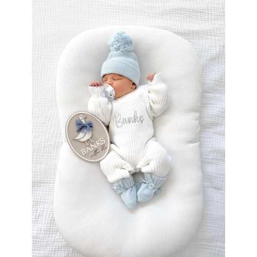 White chunky knit personalised newborn onesie