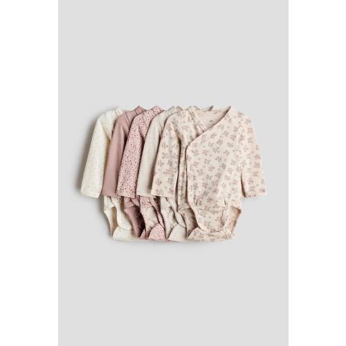 Light pink/floral 5-pack Wrapover Bodysuits for kids | H&M US