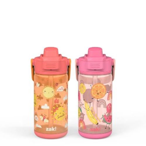 Zak Designs 2pc Happy Skies Happy Fruit Antimicrobial 16oz PP Beacon Straw Bottle
