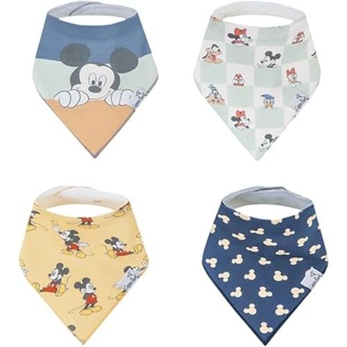 Copper Pearl Disney Baby Bibs 4 Pack, Soft Cotton Bandana Drool Bibs for Baby Girl & Boy, Drooling Teething