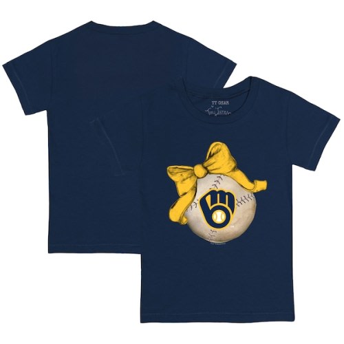 Youth Milwaukee Brewers Tiny Turnip Navy Baseball Bow T-Shirt