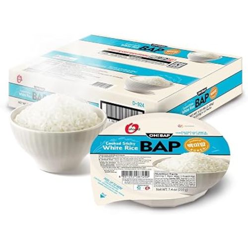 Premium Instant Rice | Sticky Sushi Rice | 0 Trans Fat/ 0 Cholesterol/ 0 Sodium | Ready in 90 Secs | Gluten-Free | Healthy Sticky White Rice Bowls (Bap) – [WHITE Rice |12 Pack] | Long Shelf Life - O'Food