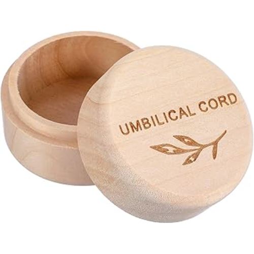 Umbilical Cord Memorial Box Engraved Wooden Round Newborn Wood Case Baby Keepsake Tooth Box Fetal Hair Memorial Storage Container Carved Baby Fetal Hair Case for Babys Shower Pregnancy Christen Gift