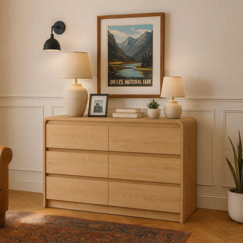 Ebern Designs Lisson Natural Wood 6 - Drawer Dresser, Modern Storage Cabinet For Bedroom, Living Room & Reviews | Wayfair