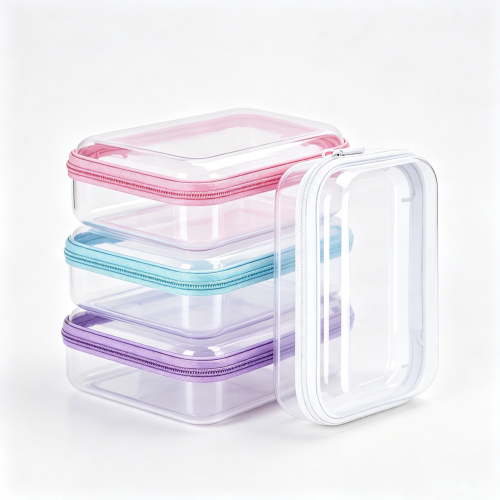 Clear Hard Shell Zipper Case Tutuviw 3 Pcs Plastic Clear Storage Zipper Case Transparent Waterproof Hard Pouches Hard Sided Pencil Case Clear Zipper Toys Puzzles Organizer Bin (4 Colors, S)