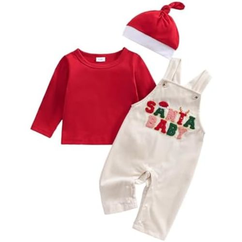 Rtnnsbbfcm Baby Boy Christma Outfits Newborn Long Sleeve Shirts Xmas Santa Baby Overalls Pants First Christmas Baby Clothes