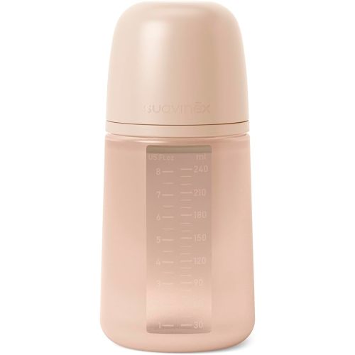 Suavinex Color Essence SX PRO Biberón fisiológico suave y flexible de silicona, biberones anticólicos, soporta la lactancia materna, hecho en España, flujo medio, 8 onzas, malvavisco nude