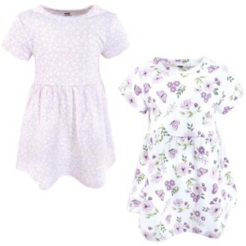 Hudson Baby Girls Cotton Dresses, Purple Butterfly Floral, 0-3 Months
