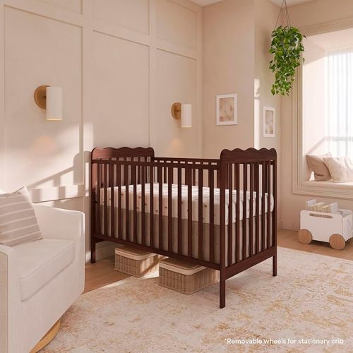 Dream On Me Carson Classic 3-in-1 Convertible Full-Size Baby Crib in Walnut, GreenGuard Gold & BSA, 4 Mattress Heights, Converts to Day & Toddler Bed, Locking Wheels, Classic Nursery Design
