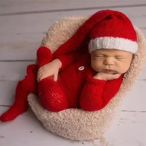 Newborn Photography Props Outfits Christmas Hat Leggings Infant Baby Boy Girl Photoshoot Costume