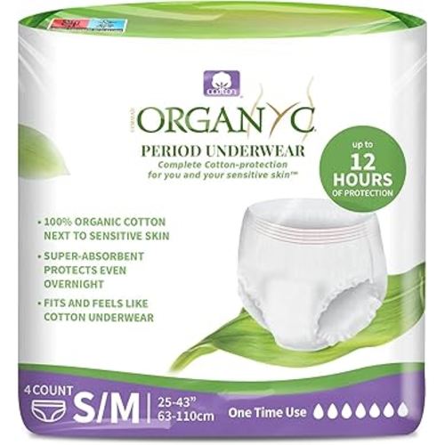 Organyc - Certified Organic Cotton Disposable Period Underwear for Sensitive Skin, Super Absorbent for Women, All-Day or Overnight, S/M, 4 Count