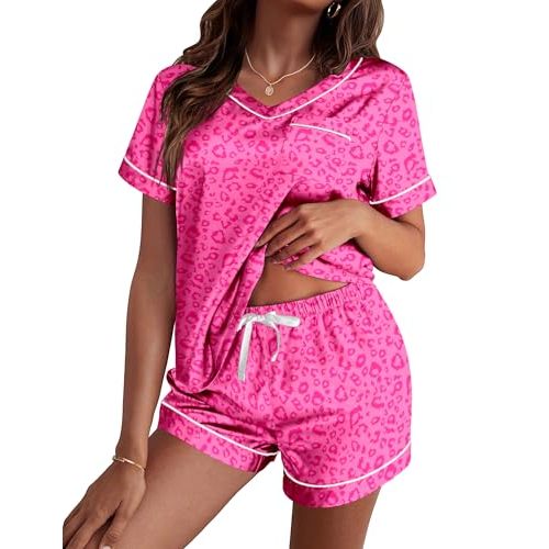 Ekouaer Silk Pajama for Women Short Sleeve Satin Pj Set Two Piece Soft Sleepwear Loungewear S-XXL