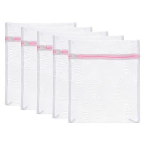 Unique Bargains Mesh Laundry Wash Bag with Zipper for Delicate Clothing 5 Pcs Pink 9.1"x11.8"