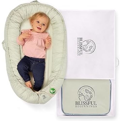 Blissful Beginnings Organic Baby Lounger with Travel Bag- Adjustable Lounger for 12-24 Months Babies - Breathable & Portable Infant Lounger Pillow, Newborn Essentials Baby Nest Lounger