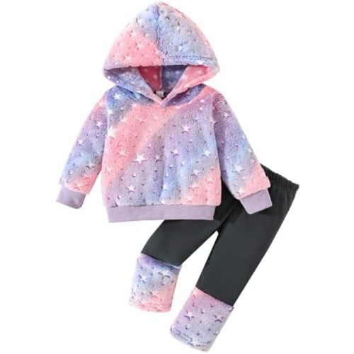 Jecson Toddler Girl Clothes Baby Girl Fleece Hoodie Outfits Thick Thermal Winter Leggings 2Pcs Clothing Sets 6M-4T