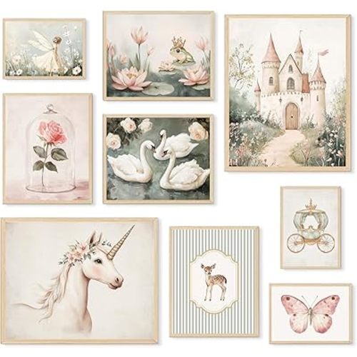 Aroutde 9Pcs Fairytale Nursery Wall Art Coquette Princess Room Decor