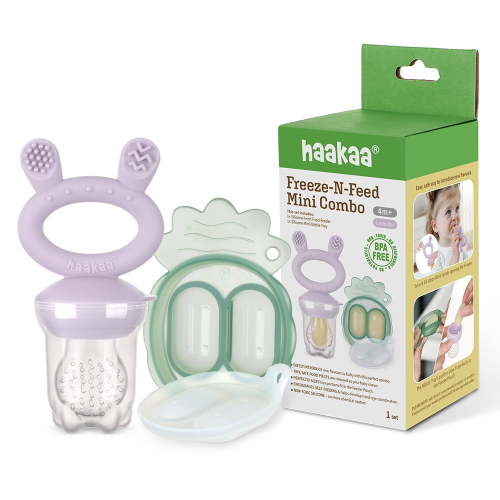 Haakaa Freeze-N-Feed Mini Combo with Silicone Food Feeder & Silicone Mini Nibble Tray|Baby Solid Food Self Feeder|Breastmilk Popsicle Mold Storage & Feeder for Soothing Baby Gums 1 PK (Lavender)