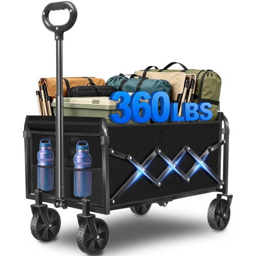 Kovryx, Collapsible Wagon Cart, 360LBS, Foldable All-Terrain Wheels
