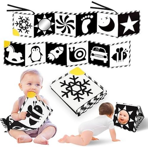 High Contrast Baby Toys, Black and White Newborn Toys for Brain Development, Soft Baby Books, Infant Sensory 0-6-12 Months, Tummy Time Toy, Visual Stimulation Montessori Gift