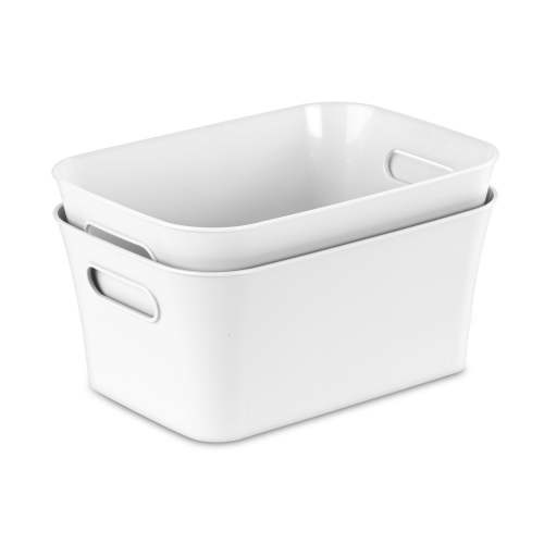 Mainstays Small White 2-Pack Plastic Storage Bins, 9.5 in x 6.8 in x 4.3 in