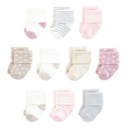 Touched by Nature Infant Girl Organic Cotton Socks, Soft Pink Dot Stripe, 0-6 Months