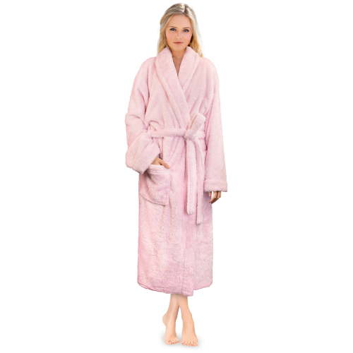 PAVILIA Premium Womens Plush Soft Robe Fluffy, Warm, Fleece Sherpa Shaggy Bathrobe (S/M, Light Pink)