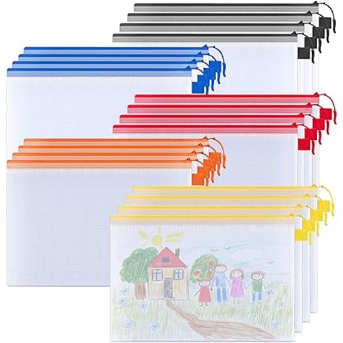BALEINE 20PK Mesh Zipper Pouch Bags, Waterproof Clear Zipper Bags, Multiple Colors Plastic Mesh Bag File Bag for Organization, Suitable for Office Supplies, Home, Travel (20 PK, Letter Size)