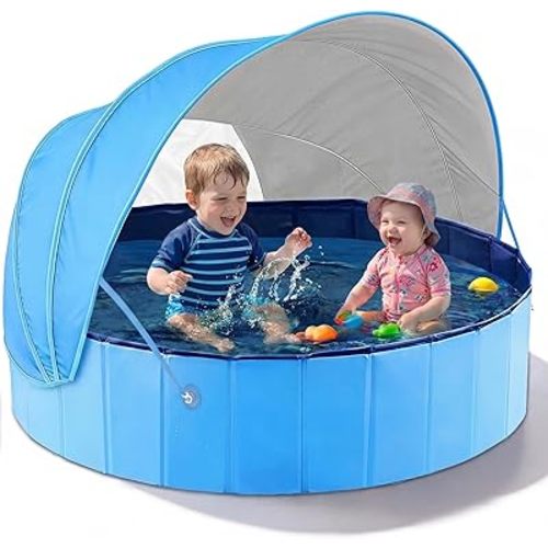 Jasonwell Kiddie Baby Pool with Canopy - Foldable Infant Toddler Kids Pool with Shade Baby Beach Essentials Tent Swimming Wading Pools for Toddlers 1-3 + Kids Dogs Ball Pit Backyard Water Play B, 40"