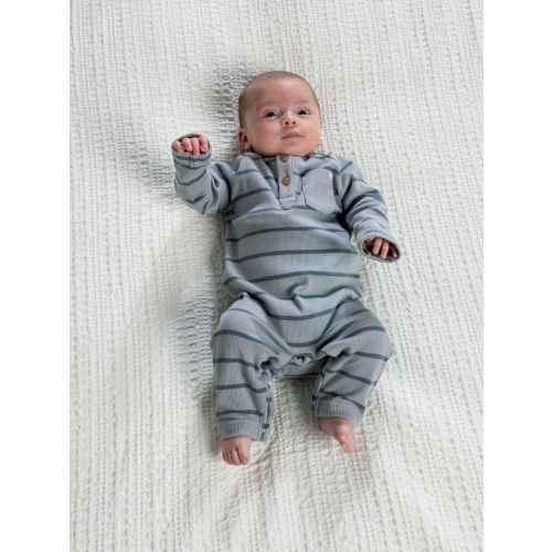 Mamas & Papas Blue Striped Rib Romper