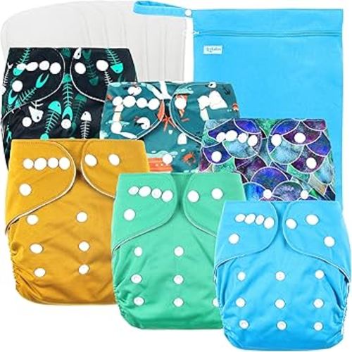 Leekalos Cloth Diapers Reusable for Boys and Girls, Baby Diaper Cloth with Inserts & Wet Bag One Size