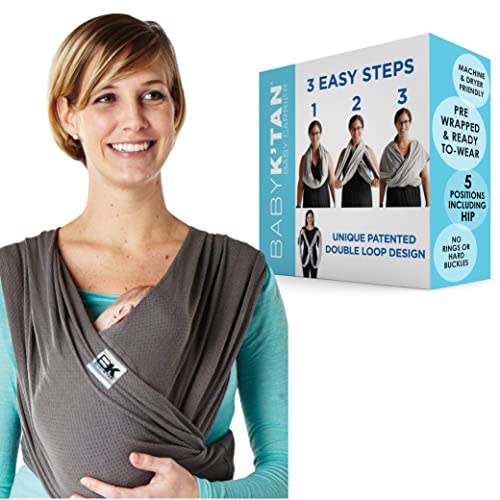 Baby K'tan Baby Wrap Carrier - Pre Wrapped, Breathable Unique Cotton Mesh Sling - Temperature Controlled Design - Adjustable Back Support for Newborn to Toddler - Breeze Charcoal (Medium)