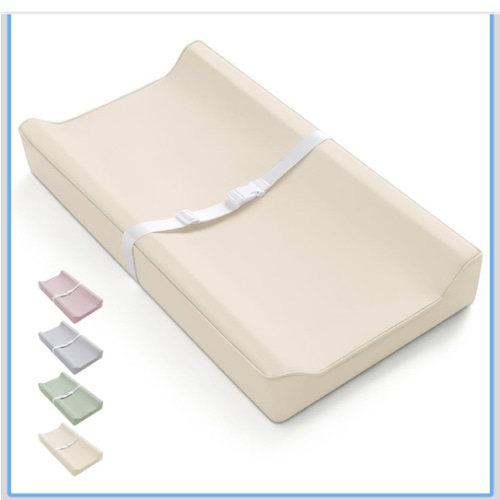 Blissful Diary Vegan Leather Baby Changing Pad with Waterproof & Wipe-Clean PU Cover, Standard Size Cozy Diaper Changing Pad for Dresser and Table, Beige